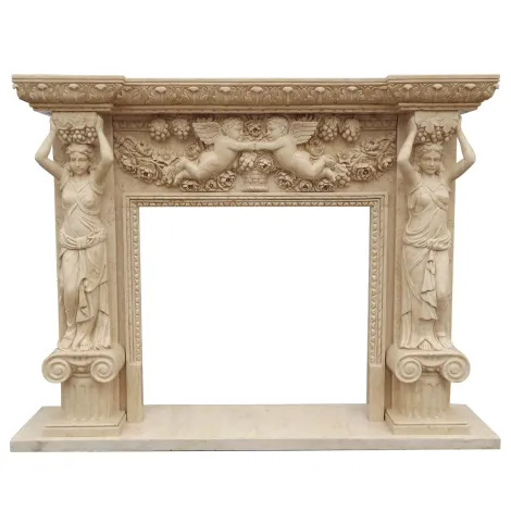 Marble Stone Fireplace Mantel with Woman Statues