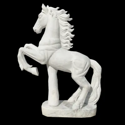 Life Size White Marble Stone Jumping Horse Statue