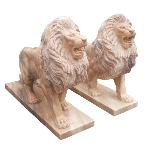 Escultura em par de estátua de leão em mármore em tamanho real