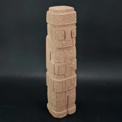 Escultura Totem de Arenito Estilo Indiano Americano Decoração de Pedra Abstrata