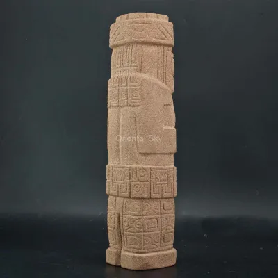 Escultura Totem de Arenito Estilo Indiano Americano Decoração de Pedra Abstrata