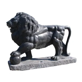Large Black Marble Stone Lion Statue 