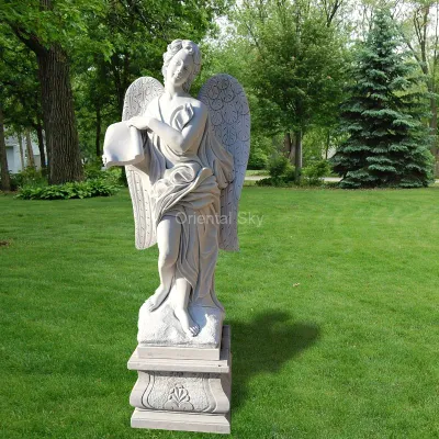 White Marble Stone Female Angel With Bible Statue for Church