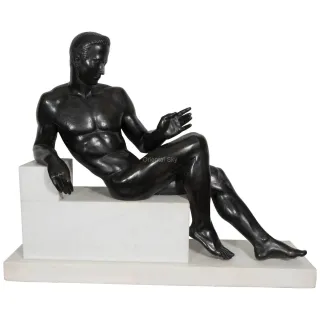 Bronze Nude Young Man Sitting On Stair Statue Male Sculpture