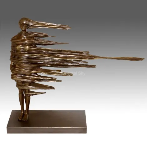 Mulher de bronze abstrata ao vento estátua de senhora escultura