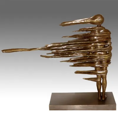 Abstract Bronze Woman In Wind Statue Lady Sculpture