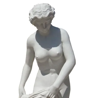Par de estátua feminina em mármore branco em tamanho real com escultura em pedra
