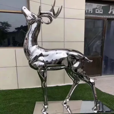 Life Size Well Polish Stainless Steel Deer Statue Metal Stag Sculpture