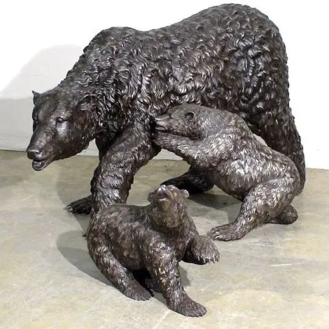 Life Size Bronze Mother and Young Bear Family Statue 