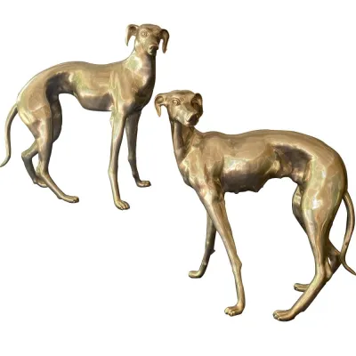 Pair of Life Size Bronze Dog Sculpture Garden Animal Statue