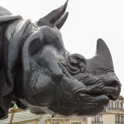 Large Bronze Rhino Statue Metal Animal Monument Sculpture