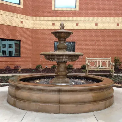 Large Outdoor Round Pool Marble Fountain with Basins Stone Garden Decor