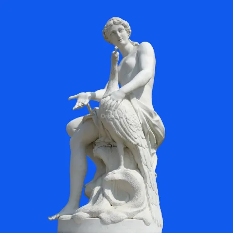 Mujer de mármol blanco y estatua de pavo real Escultura de jardín de piedra de dama