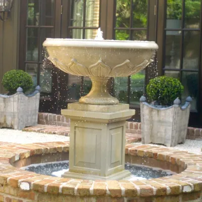 Buiten marmeren stenen fontein met groot bassin voor tuindecoratie