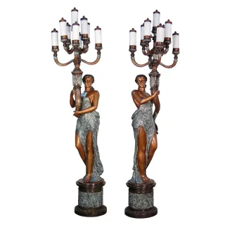 Bronze Woman Statue Candlestick Light Indoor Metal Lamp