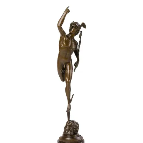 Bronzen Hermes Standbeeld Metaal Messing Mannelijk Naakt Man Figuur Sculptuur
