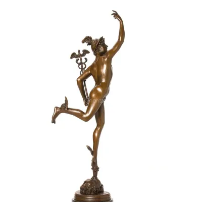 Bronzo Hermes statua metallo ottone maschio nudo uomo figura scultura
