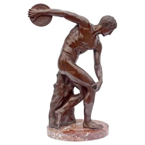Lebensgroßer Diskuswerfer Bronzestatue Nackter Mann Skulptur