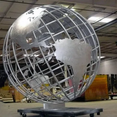 Stainless Steel Globe Sculpture Metal Earth Garden Statue