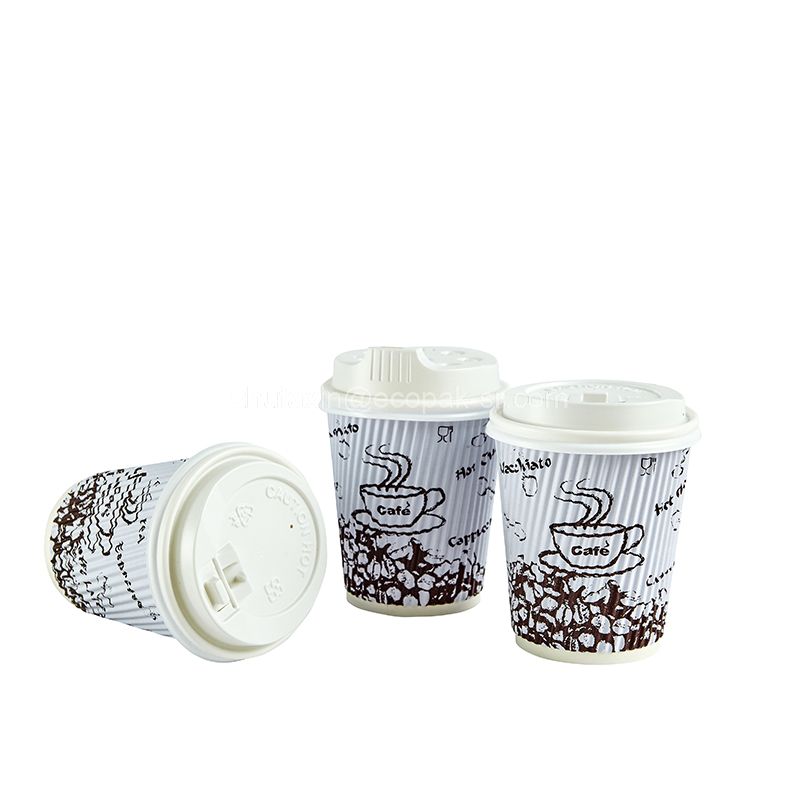 Custom Logo Printed Double Layer Hot Cafe Paper Cup With Lid