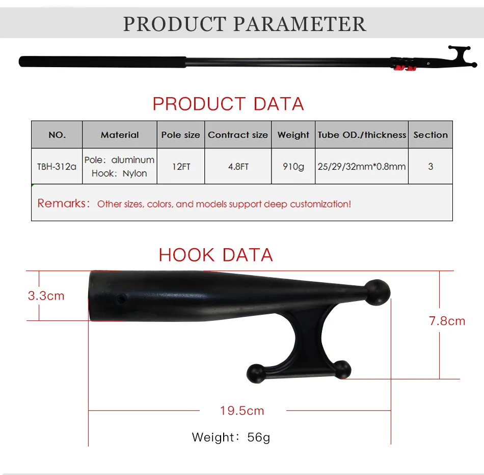 Telescopic Boat Hook with light weight aluminum extension pole