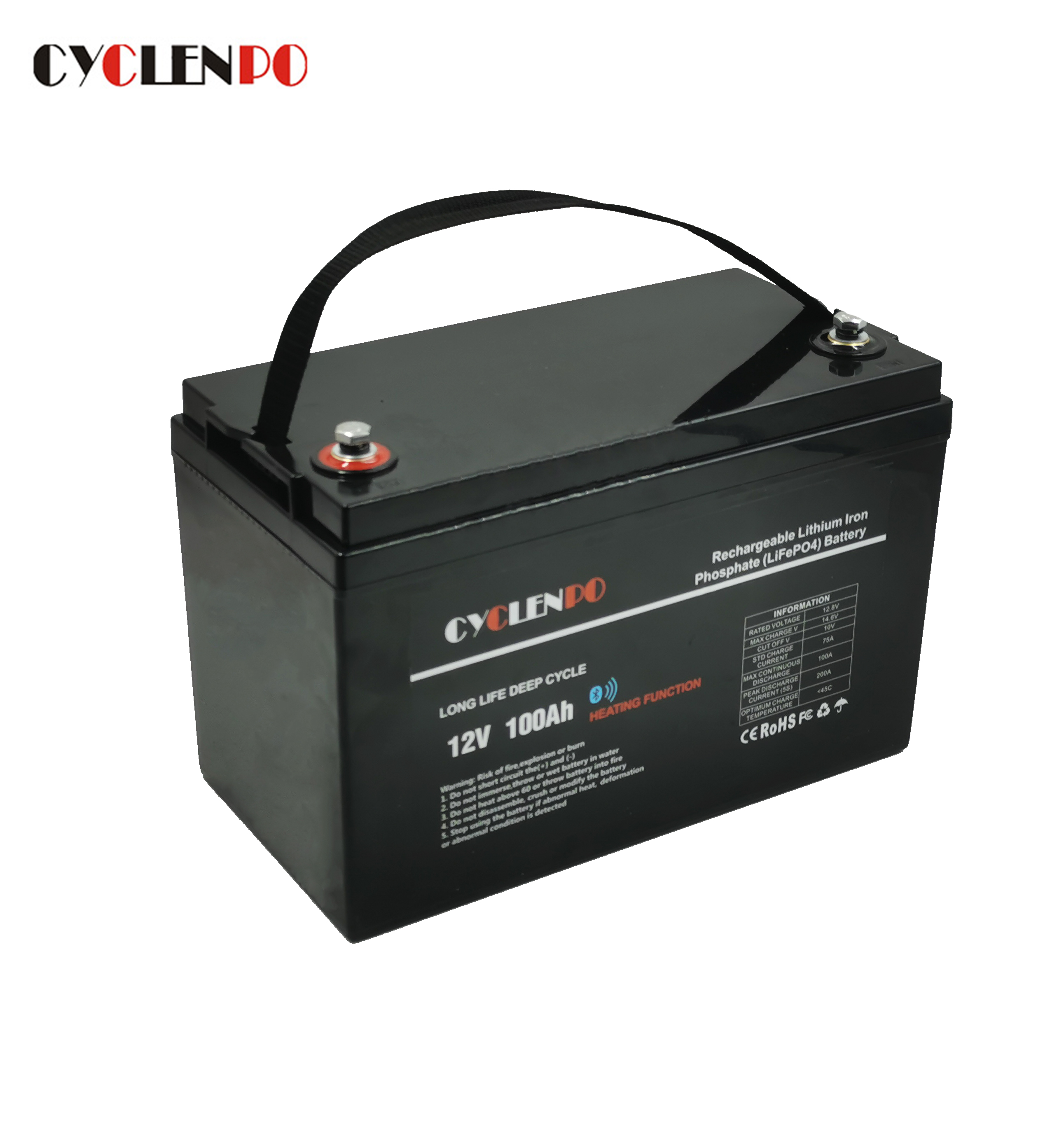 Self Heated Lifepo4 100Ah 12V Lithium Battery Pack