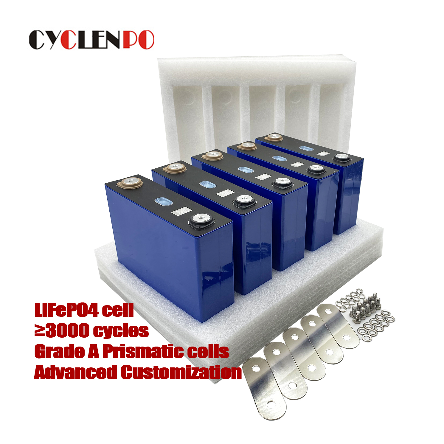 Klasse A LifePO4 battericelle 3,2V 100Ah til elbiler og solsystem