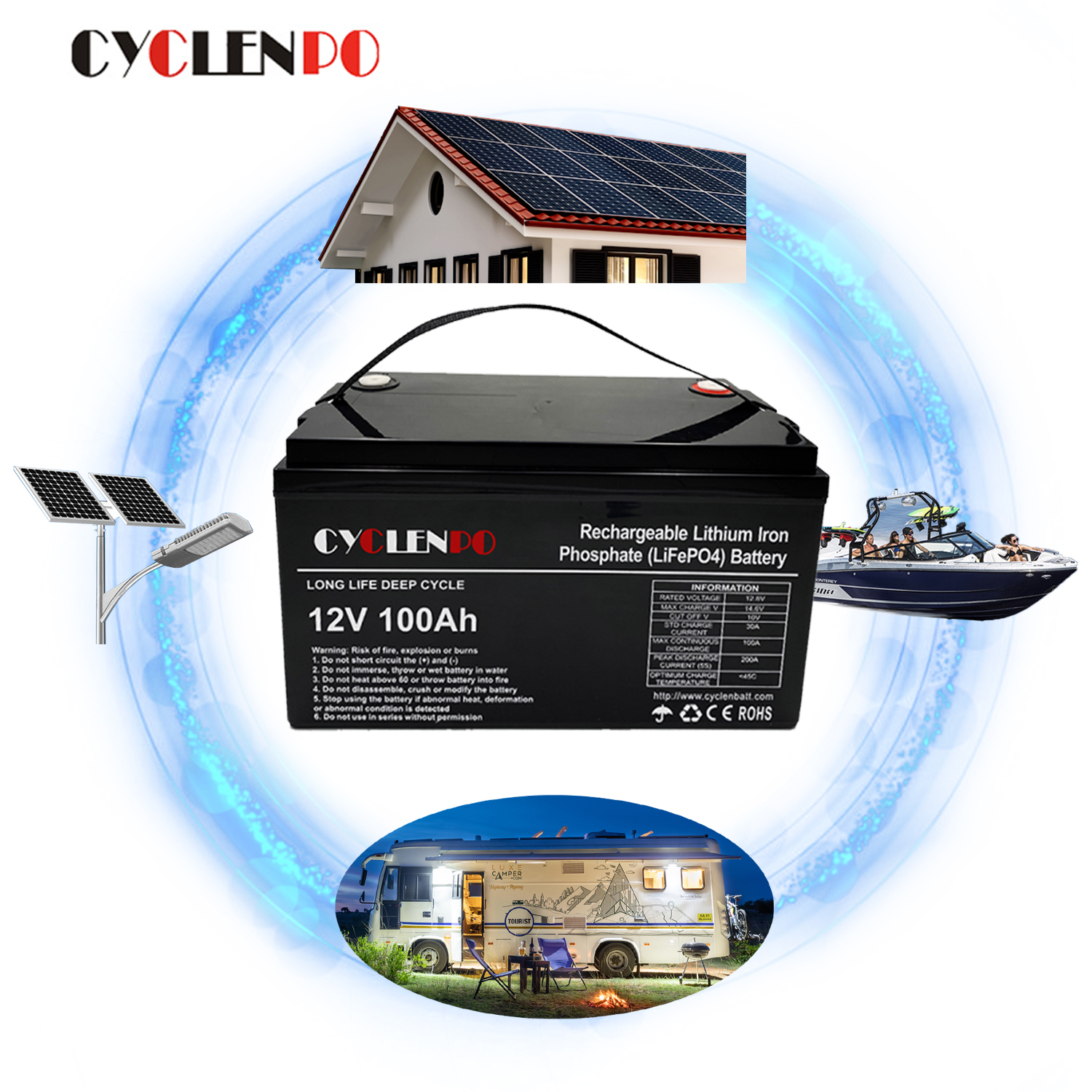 12v 200ah lifepo4 batterie bt bms solarr  for marine/boat