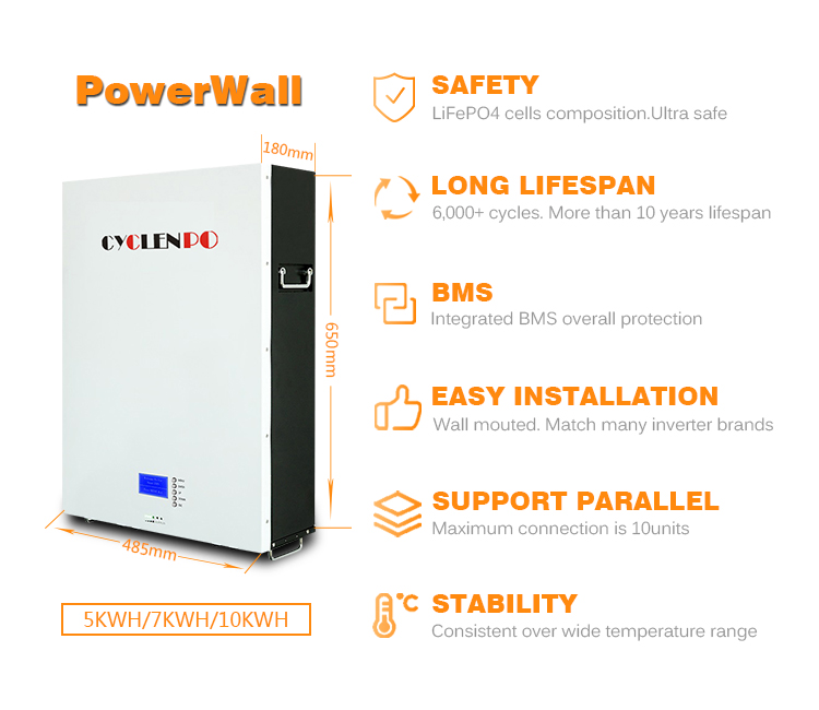 خارج الشبكة 5kwh Lifepo4 48V 100Ah Home Solar Battey Powerwall