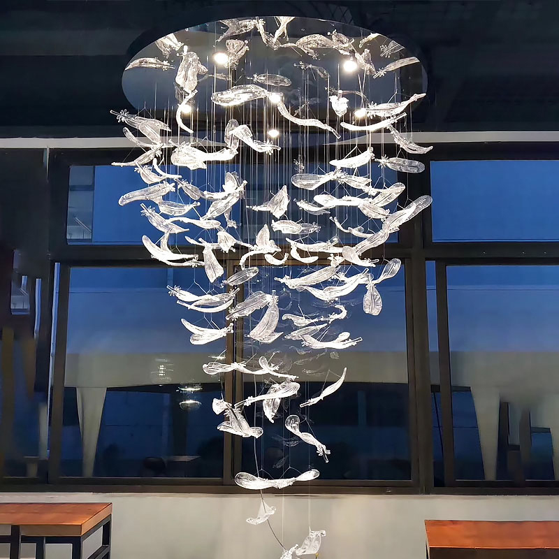 Glass feather custom hotel lighting