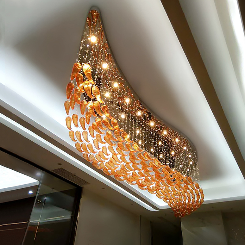 Iluminación personalizada de hotel colgante de vidrio ámbar