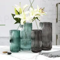Mouth Blown Modern Colored Stripe Cylinder Minimalist Glass Flower Nordic Vase