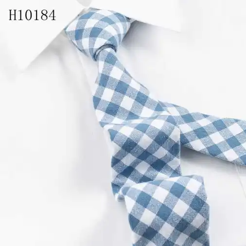 Popular plaid pattern designs cotton skinny tie mens