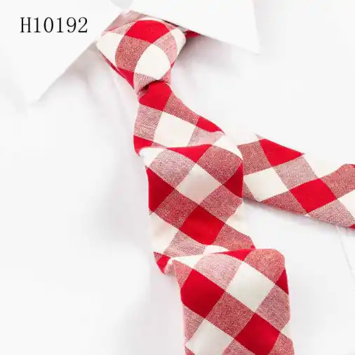Popular plaid pattern designs cotton skinny tie mens