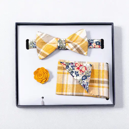 Hot Selling Good Quantity Plaid Two Designs Self Tie Bow Tie Sets For Men