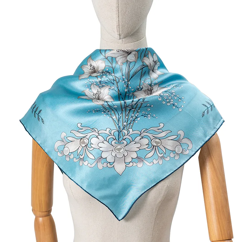 blue 100% silk scarf