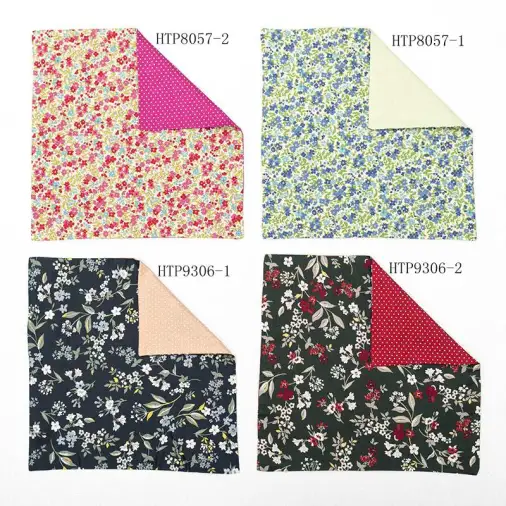 Fashion hot sale reversible cotton pocket square flower designs handkerchief