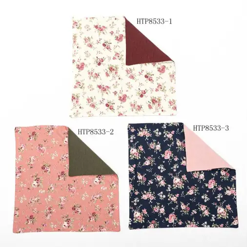 Fashion hot sale reversible cotton pocket square flower designs handkerchief