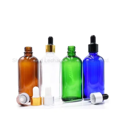 Échantillons gratuits bouteille d'huile essentielle en verre bleu vert clair ambre
