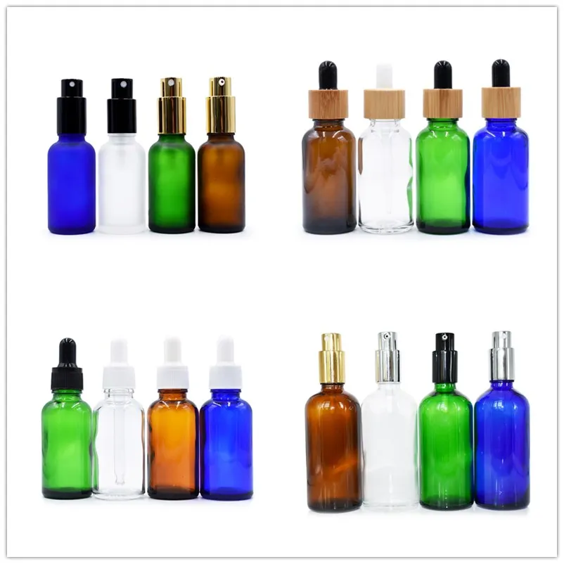 Customized Amber Green Blue Clear Glass Dropper Bottles