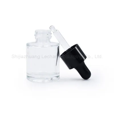 スポイトキャップフラットショルダーボトル付き高品質透明ガラスボトル