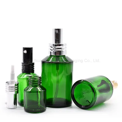 Échantillons gratuits bouteille en verre clair bleu vert ambré avec couvercles bouteille de parfum de luxe