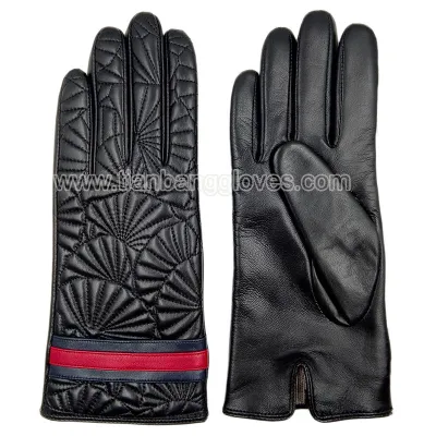 fashion design colorful women's real leather glove with quilting stitching on back