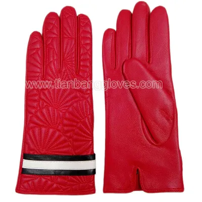 fashion design colorful women's real leather glove with quilting stitching on back