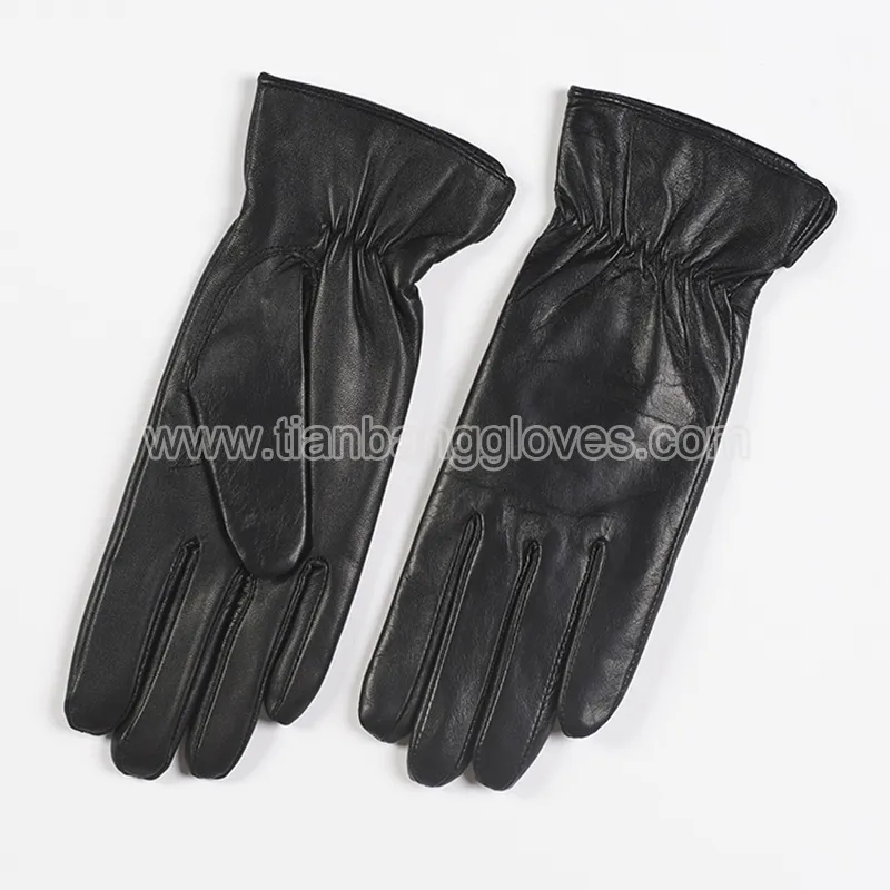 brown leather gloves with elastic for women