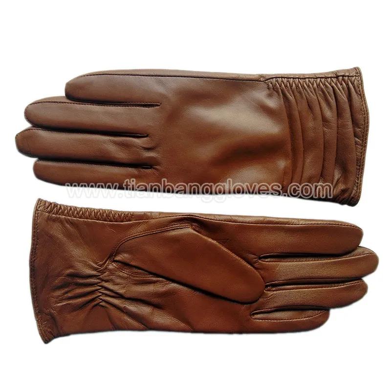 leather glove for women with ruched cuff