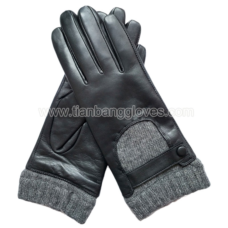 Women's driving leather glove with knit cuff from factory
