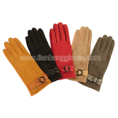 colorful Women's touch screen glove with PU leather strap and buckle on back wrist