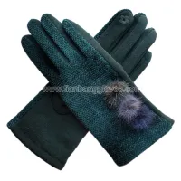 Women's fleece lining touchscreen winter thick outdoor glove with fur ball decorations