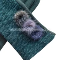 Women's fleece lining touchscreen winter thick outdoor glove with fur ball decorations